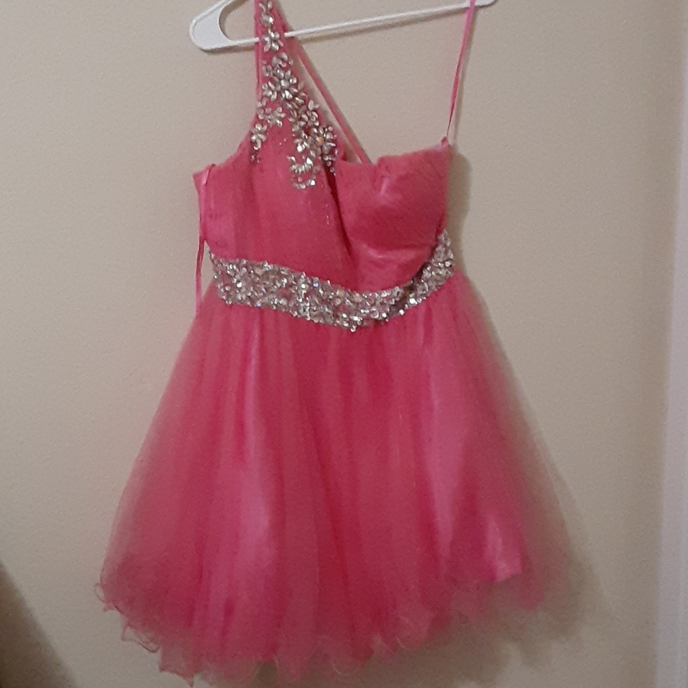 May Queen hot pink short prom dress